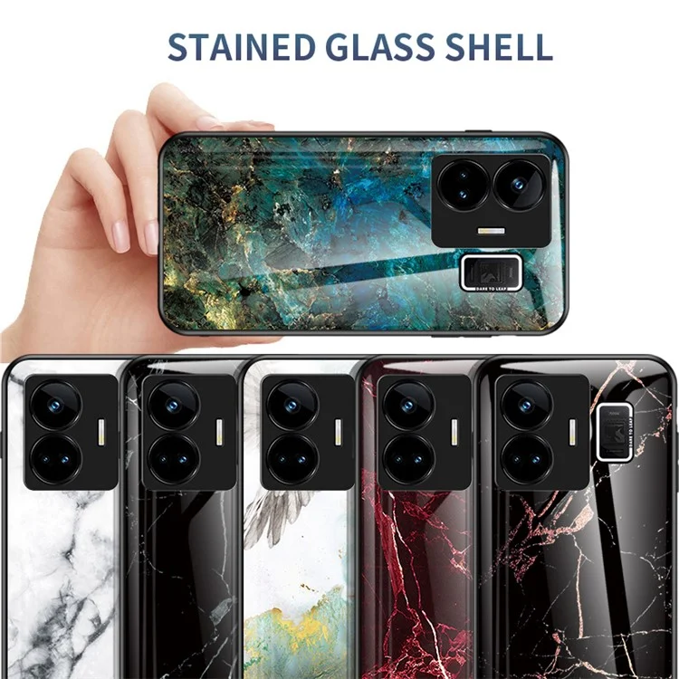 Para Realme GT Neo 5 5G / GT3 5G Funda con Tapa de Cristal Templado+PC+TPU con Patrón de Mármol - Mármol Esmeralda