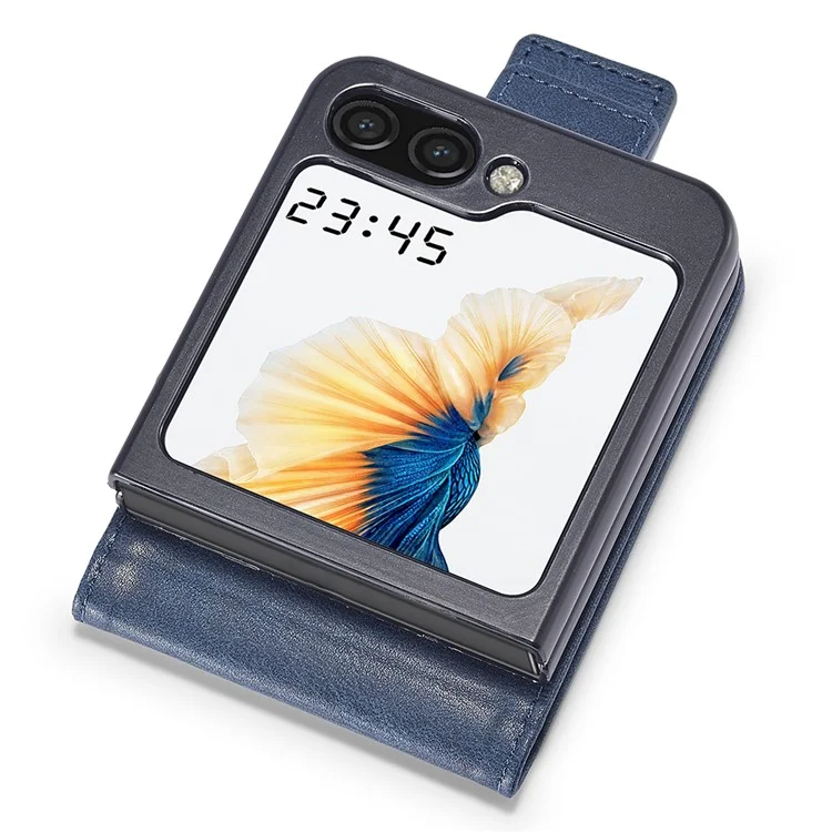 LC.IMEEKE Para Samsung Galaxy Z Flip5 5G Capa de Telefone em Couro PU com Bloqueio RFID e Slots para Cartões - Azul