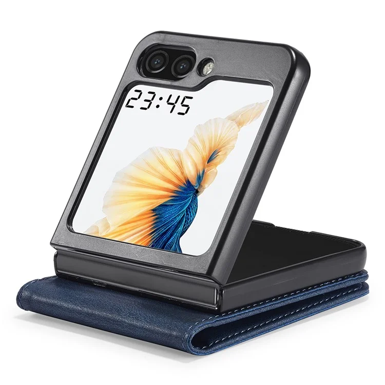 LC.IMEEKE Para Samsung Galaxy Z Flip5 5G Capa de Telefone em Couro PU com Bloqueio RFID e Slots para Cartões - Azul
