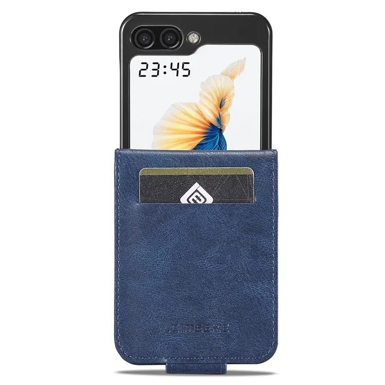 LC.IMEEKE Para Samsung Galaxy Z Flip5 5G Capa de Telefone em Couro PU com Bloqueio RFID e Slots para Cartões - Azul