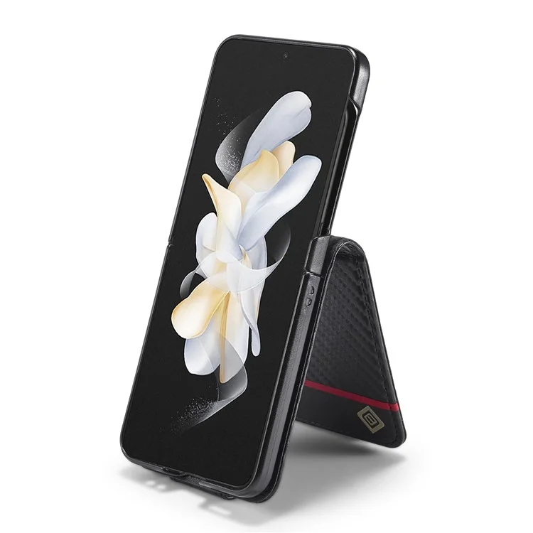 LC.IMEEKE Leather Phone Case for Samsung Galaxy Z Flip4 5G , Carbon Fiber Texture Card Slot Cover - Vertical Stripe
