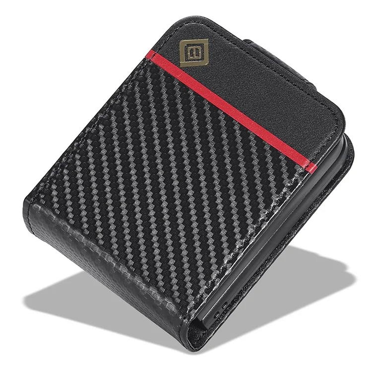 LC.IMEEKE Leather Phone Case for Samsung Galaxy Z Flip4 5G , Carbon Fiber Texture Card Slot Cover - Vertical Stripe