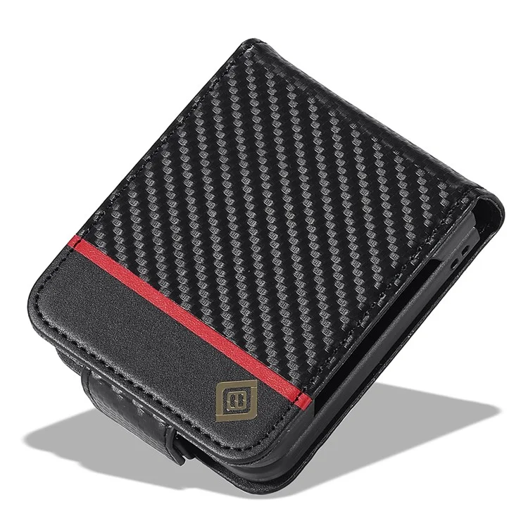 LC.IMEEKE Leather Phone Case for Samsung Galaxy Z Flip4 5G , Carbon Fiber Texture Card Slot Cover - Vertical Stripe