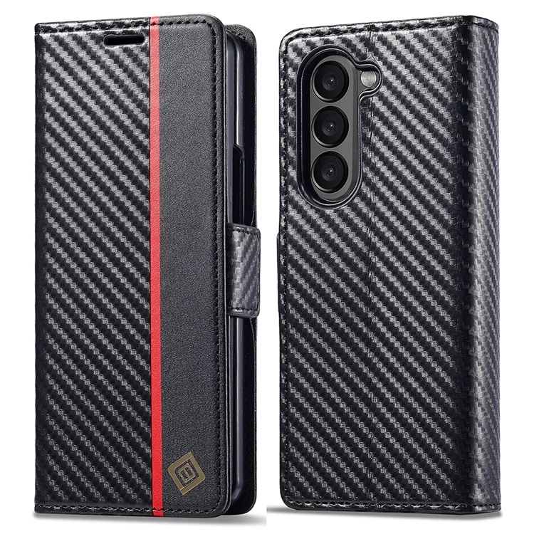 LC.IMEEKE для Samsung Galaxy Z Fold5 5G телефона Кожаный чехол с текстурой углеродного волокна Складной бумажник - вертикальная полоса