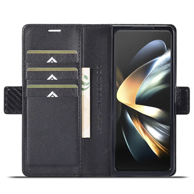 LC.IMEEKE для Samsung Galaxy Z Fold5 5G телефона Кожаный чехол с текстурой углеродного волокна Складной бумажник - вертикальная полоса