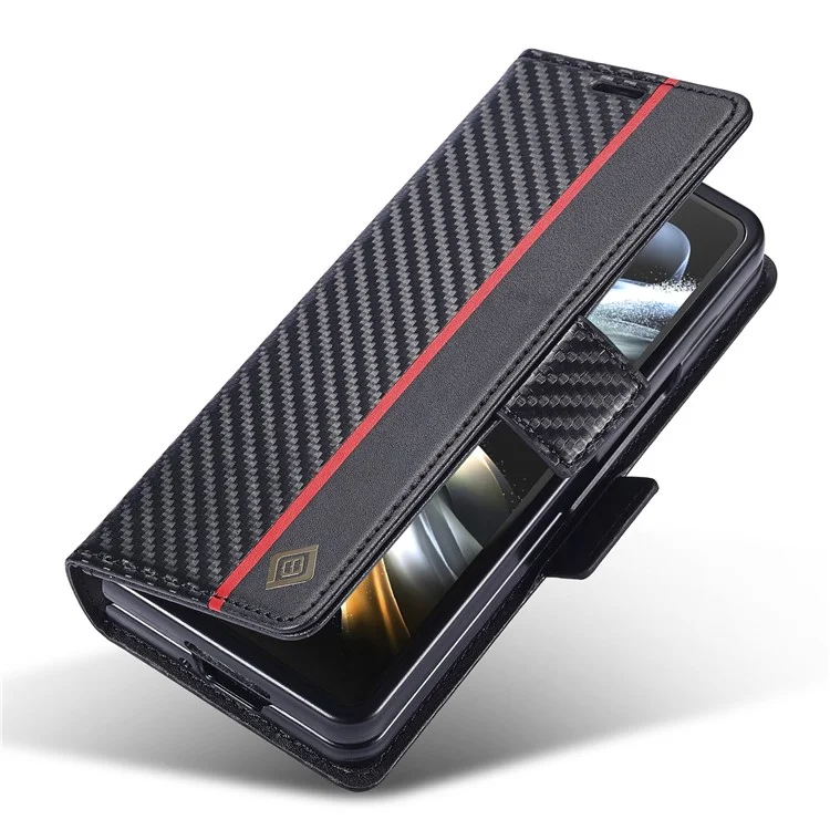 LC.IMEEKE для Samsung Galaxy Z Fold5 5G телефона Кожаный чехол с текстурой углеродного волокна Складной бумажник - вертикальная полоса