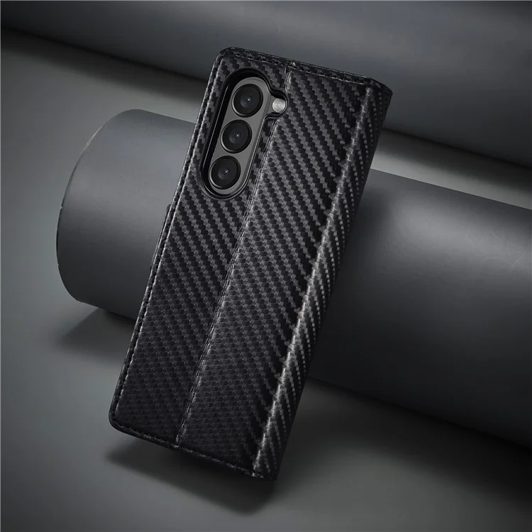 LC.IMEEKE для Samsung Galaxy Z Fold5 5G телефона Кожаный чехол с текстурой углеродного волокна Складной бумажник - вертикальная полоса