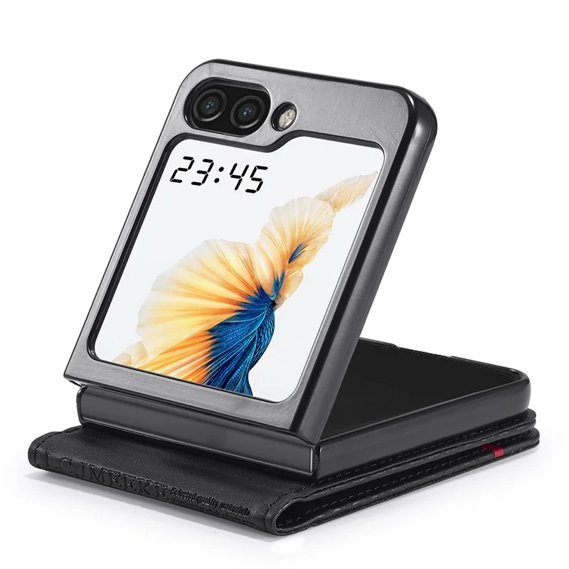 LC.IMEEKE For Samsung Galaxy Z Flip5 5G Card Holder Phone Case Carbon Fiber Texture Leather Phone Cover - Horizontal Stripe
