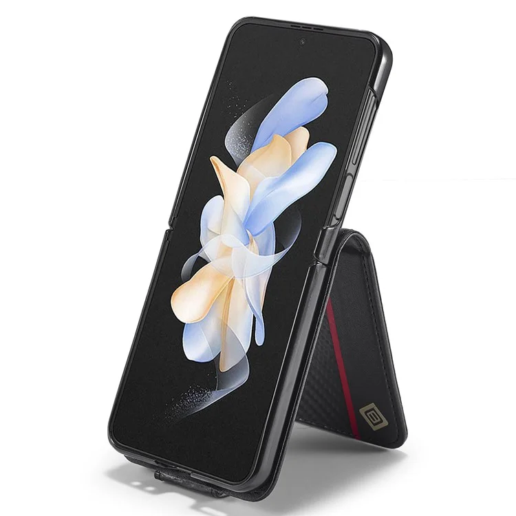 LC.IMEEKE For Samsung Galaxy Z Flip5 5G Card Holder Phone Case Carbon Fiber Texture Leather Phone Cover - Horizontal Stripe