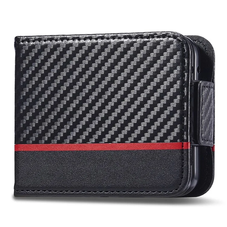 LC.IMEEKE For Samsung Galaxy Z Flip5 5G Card Holder Phone Case Carbon Fiber Texture Leather Phone Cover - Horizontal Stripe