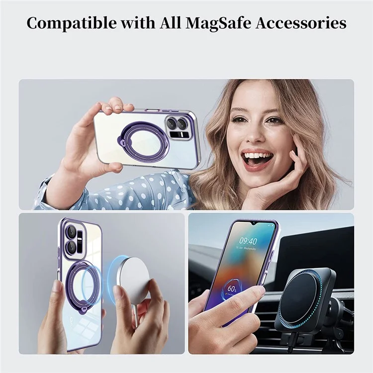 Per vivo Y22s 4G / Y35 4G (2022) Ring Kickstand Phone Case Drop Proof PC+TPU Cover Compatible with MagSafe - Viola