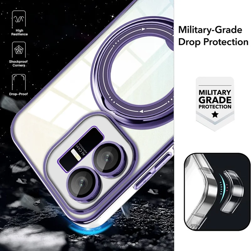 Per vivo Y22s 4G / Y35 4G (2022) Ring Kickstand Phone Case Drop Proof PC+TPU Cover Compatible with MagSafe - Viola