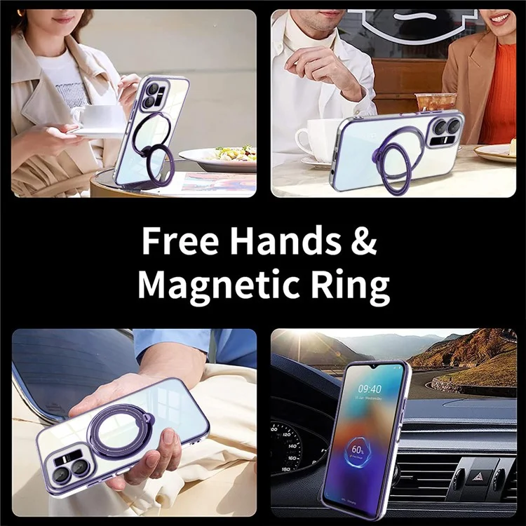 Per vivo Y22s 4G / Y35 4G (2022) Ring Kickstand Phone Case Drop Proof PC+TPU Cover Compatible with MagSafe - Viola
