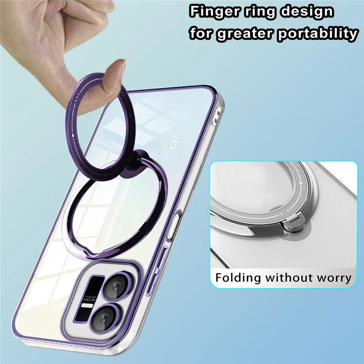 Per vivo Y22s 4G / Y35 4G (2022) Ring Kickstand Phone Case Drop Proof PC+TPU Cover Compatible with MagSafe - Viola