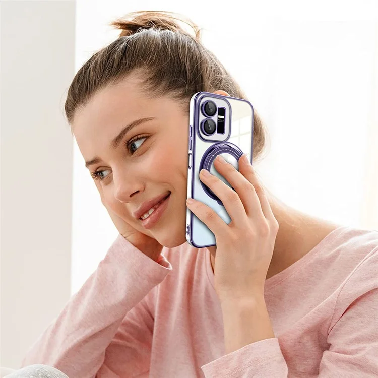 Per vivo Y22s 4G / Y35 4G (2022) Ring Kickstand Phone Case Drop Proof PC+TPU Cover Compatible with MagSafe - Viola
