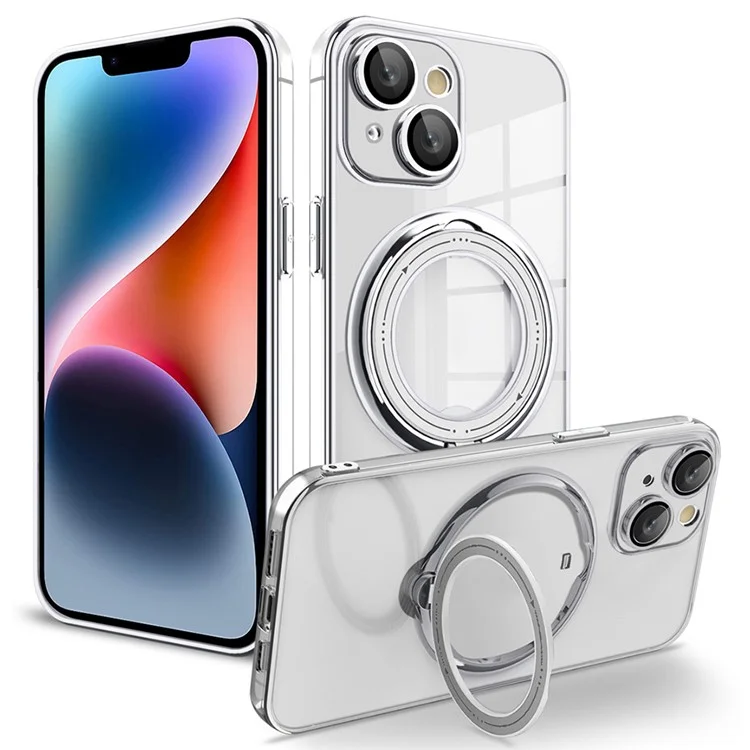 PC+TPU Phone Case for iPhone 12 Pro 6.1 inch Rotating Kickstand Phone Cover Shockproof Case Compatible with MagSafe - Silver