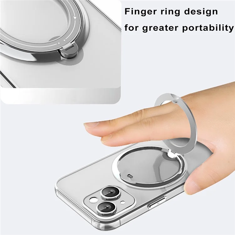 For iPhone 14 Anti-drop PC+TPU Phone Case Rotatable Ring Kickstand Cover Compatible with MagSafe - Silver