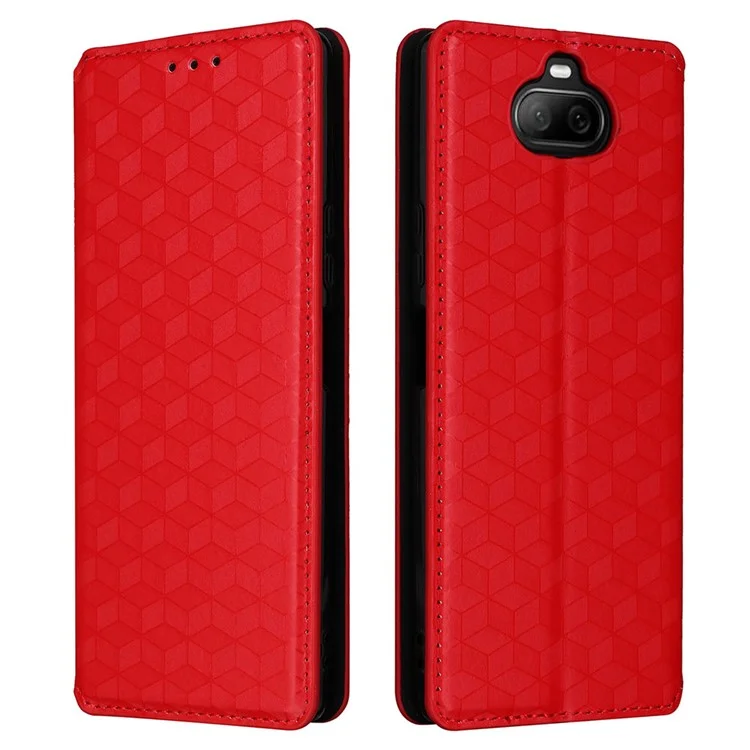 Portada Impresa de Rombo Para Sony Xperia 8 Flip Stand PU Cuero de Cuero Case de Teléfono - Rojo