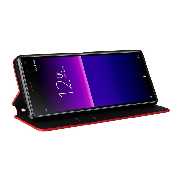 Rhombus Imprinted Cover for Sony Xperia 8 Flip Stand PU Leather Wallet Phone Case - Red