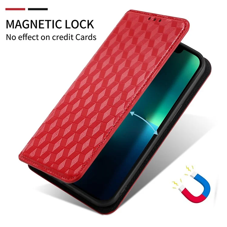 Portada Impresa de Rombo Para Sony Xperia 8 Flip Stand PU Cuero de Cuero Case de Teléfono - Rojo