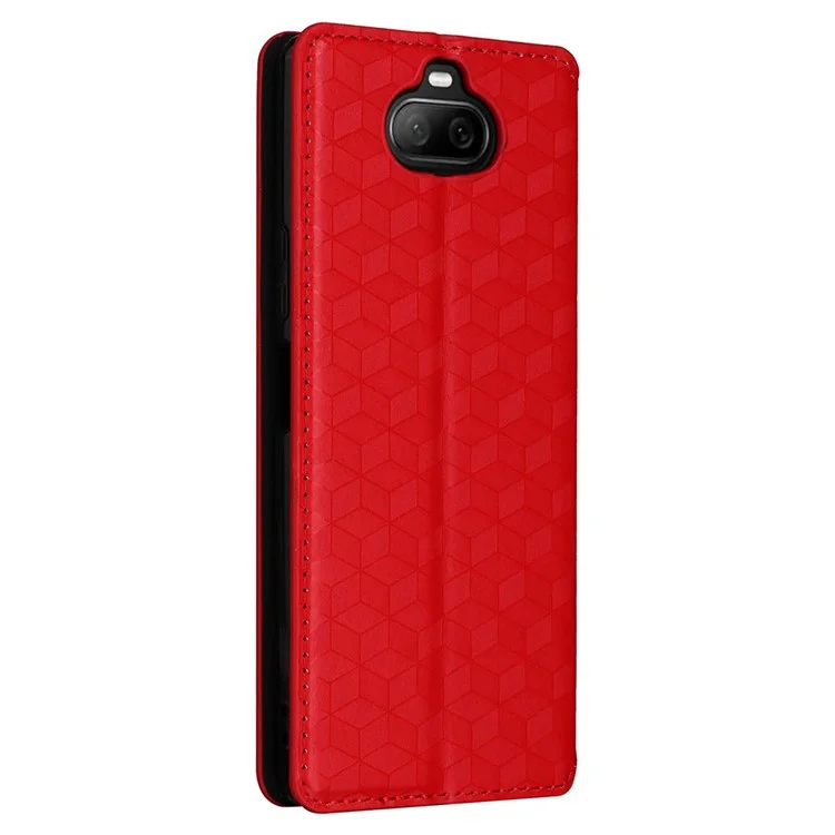 Portada Impresa de Rombo Para Sony Xperia 8 Flip Stand PU Cuero de Cuero Case de Teléfono - Rojo