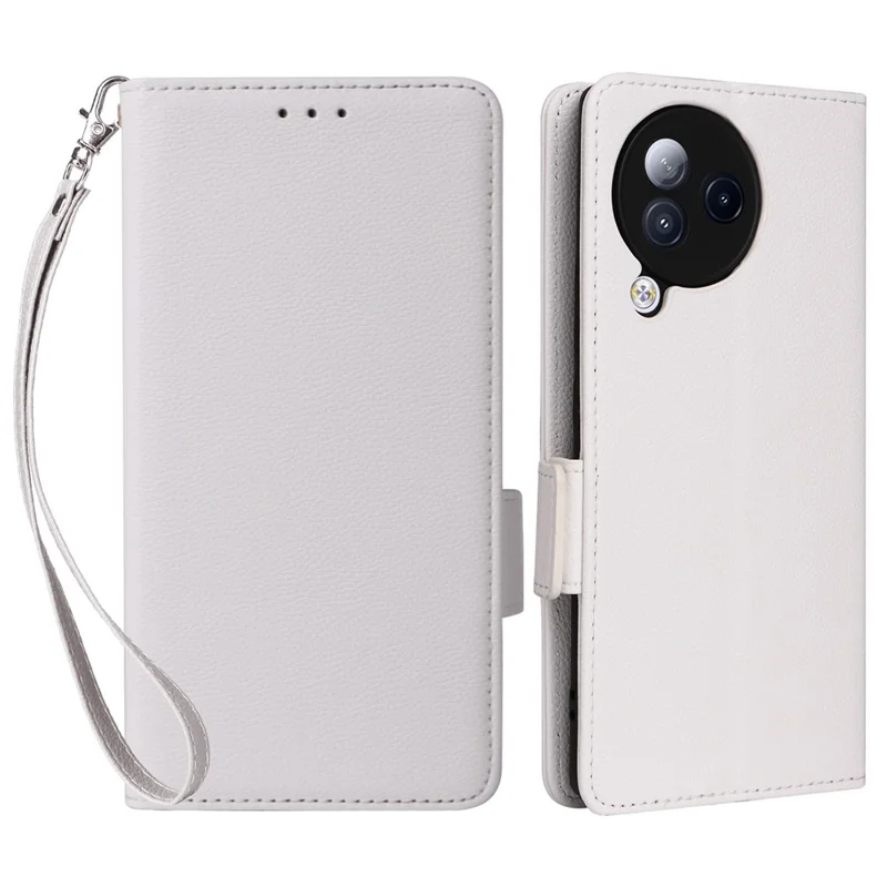 For Xiaomi Civi 3 5G Wallet Case PU Leather Litchi Texture Stand Protective Cover with Hand  Strap - White