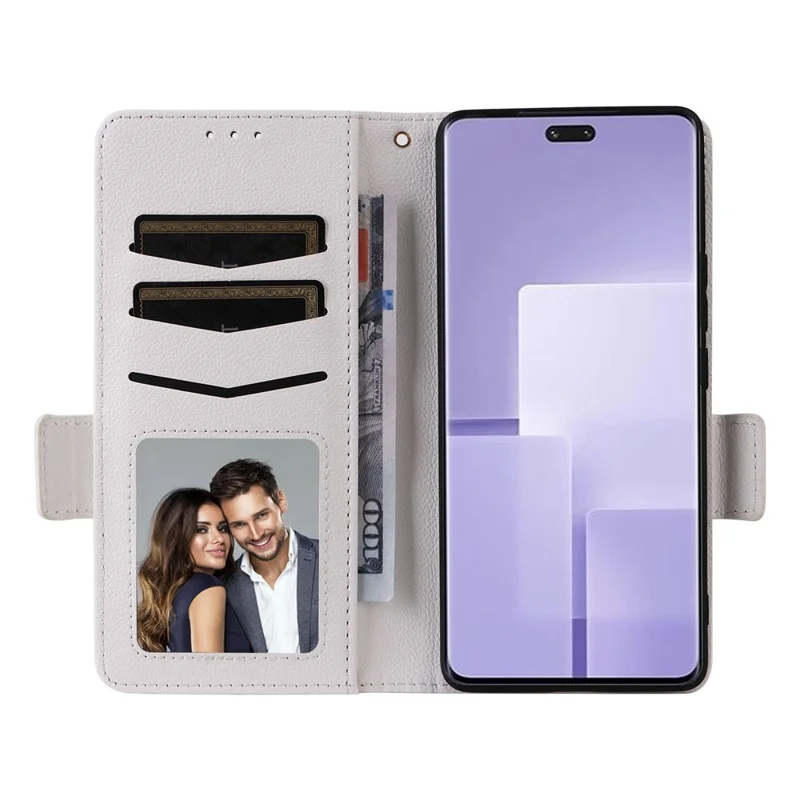 For Xiaomi Civi 3 5G Wallet Case PU Leather Litchi Texture Stand Protective Cover with Hand  Strap - White