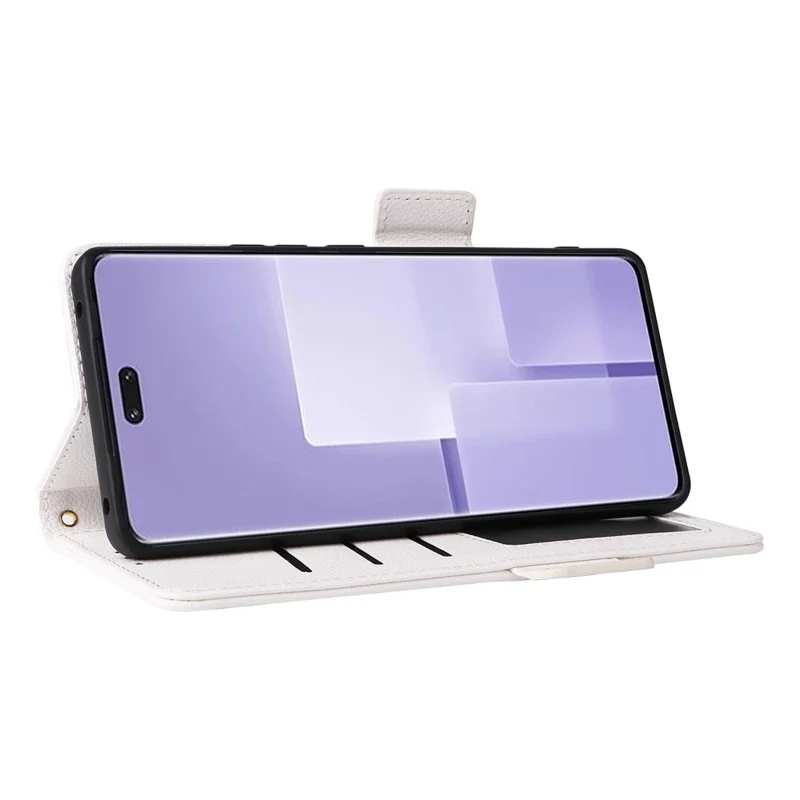 For Xiaomi Civi 3 5G Wallet Case PU Leather Litchi Texture Stand Protective Cover with Hand  Strap - White