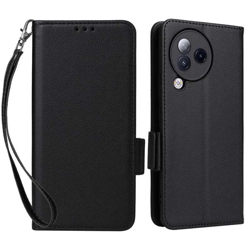 For Xiaomi Civi 3 5G Wallet Case PU Leather Litchi Texture Stand Protective Cover with Hand  Strap - Black