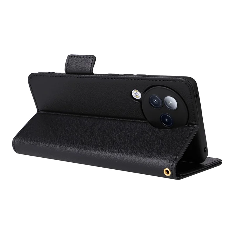 For Xiaomi Civi 3 5G Wallet Case PU Leather Litchi Texture Stand Protective Cover with Hand  Strap - Black