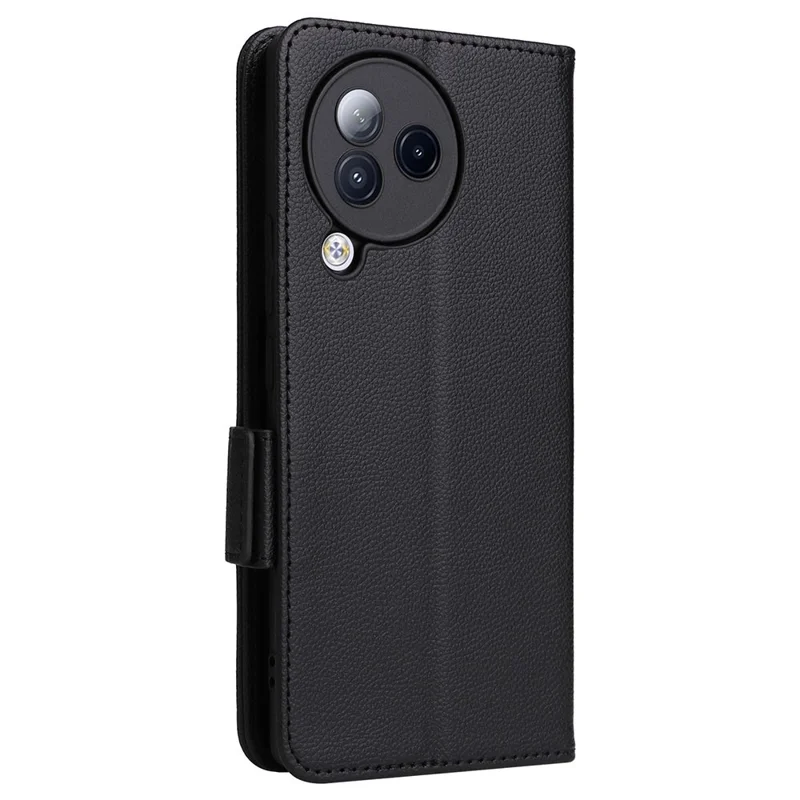 For Xiaomi Civi 3 5G Wallet Case PU Leather Litchi Texture Stand Protective Cover with Hand  Strap - Black