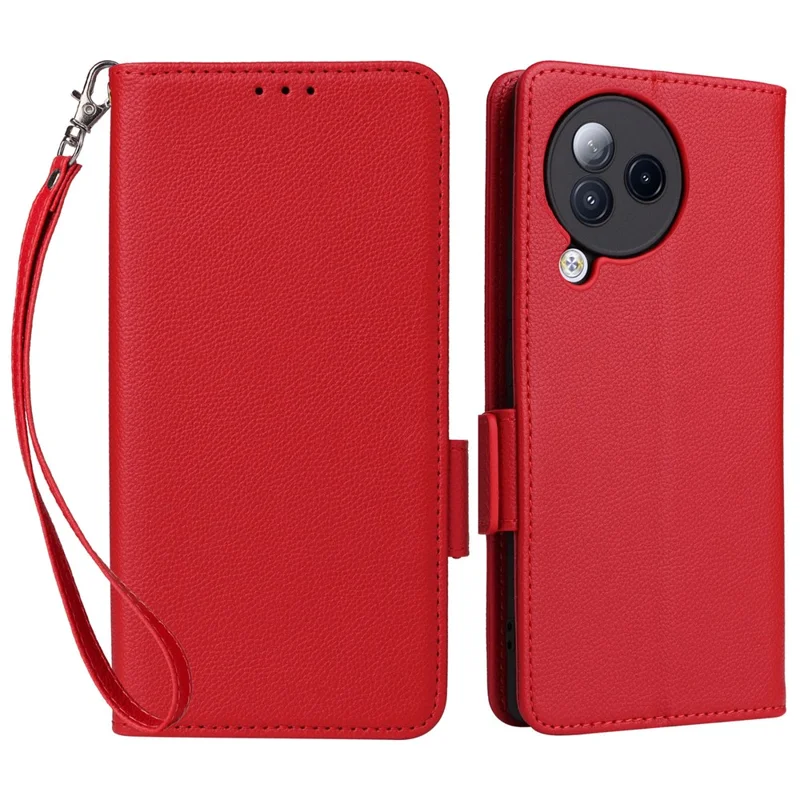 For Xiaomi Civi 3 5G Wallet Case PU Leather Litchi Texture Stand Protective Cover with Hand  Strap - Red