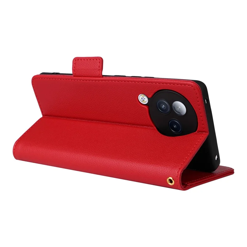 For Xiaomi Civi 3 5G Wallet Case PU Leather Litchi Texture Stand Protective Cover with Hand  Strap - Red