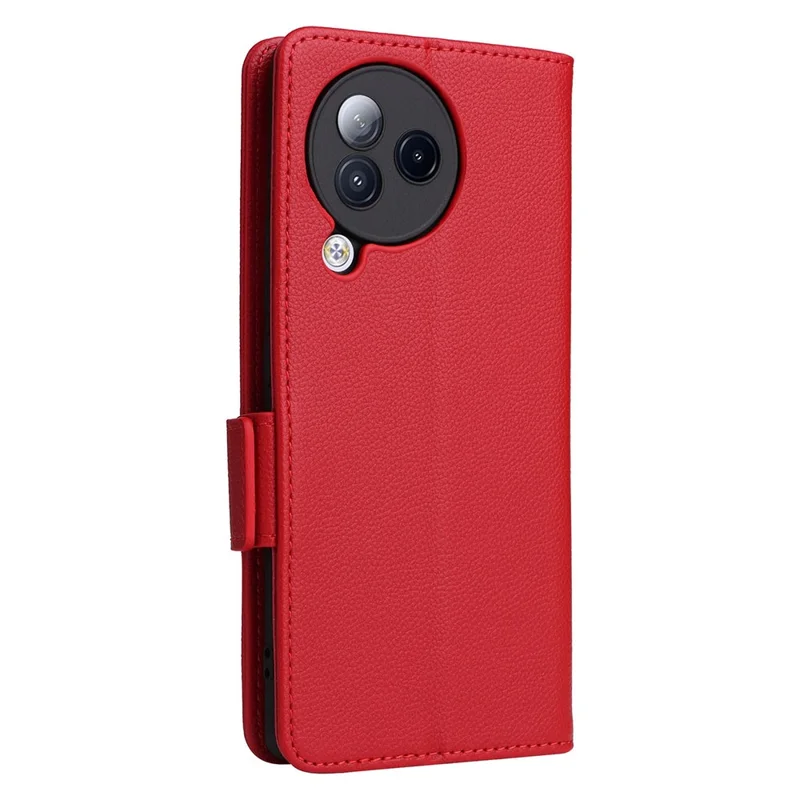 For Xiaomi Civi 3 5G Wallet Case PU Leather Litchi Texture Stand Protective Cover with Hand  Strap - Red