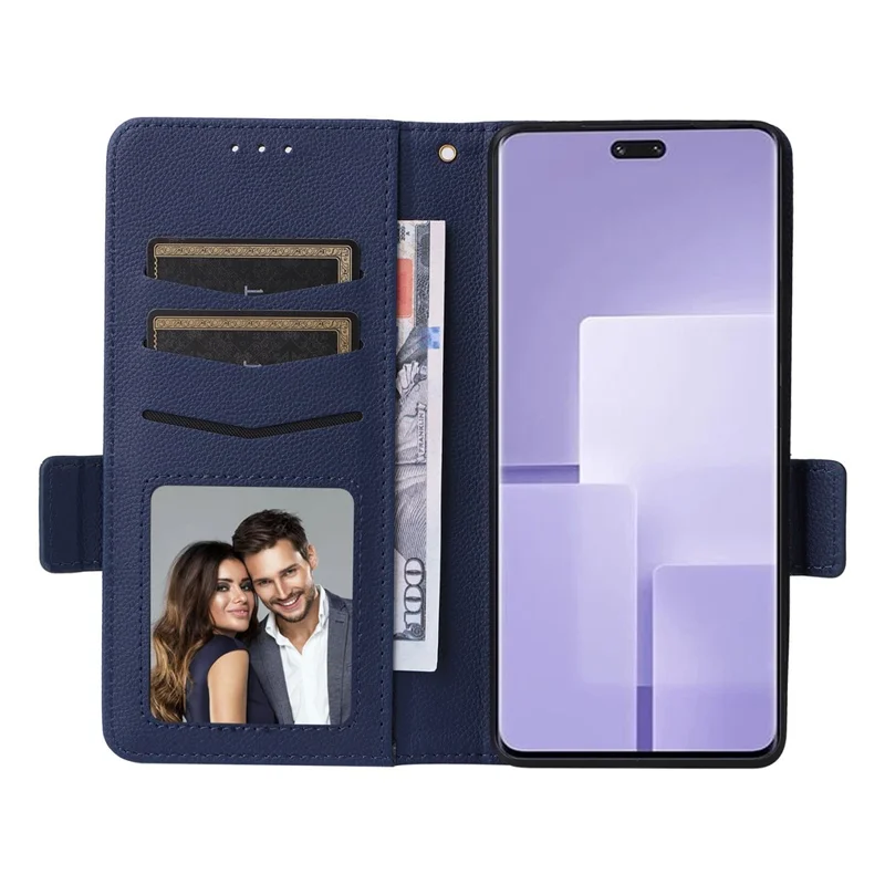 Per Xiaomi Civi 3 5G Portafoglio Cover in Pelle PU Texture Litchi Stand Custodia Protettiva con Cinturino - Blu Scuro
