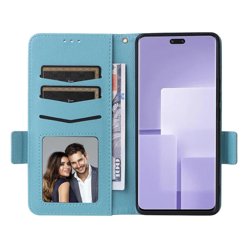For Xiaomi Civi 3 5G Wallet Case PU Leather Litchi Texture Stand Protective Cover with Hand  Strap - Baby Blue