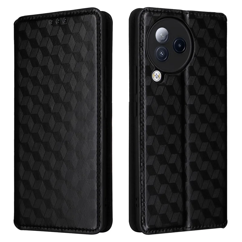 For Xiaomi Civi 3 5G Rhombus Imprinted Stand Case PU Leather Wallet Phone Cover - Black