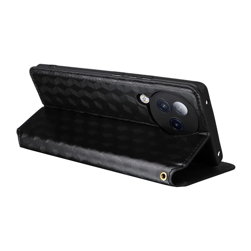 For Xiaomi Civi 3 5G Rhombus Imprinted Stand Case PU Leather Wallet Phone Cover - Black