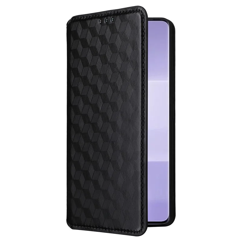 For Xiaomi Civi 3 5G Rhombus Imprinted Stand Case PU Leather Wallet Phone Cover - Black