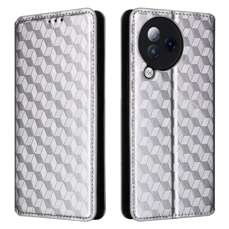 For Xiaomi Civi 3 5G Rhombus Imprinted Stand Case PU Leather Wallet Phone Cover - Silver