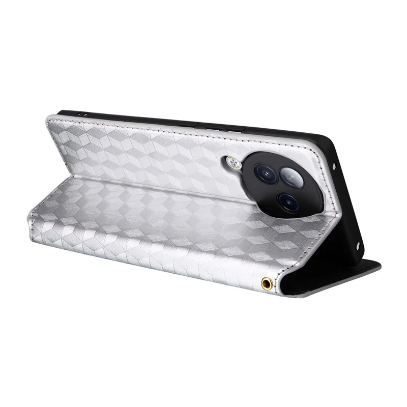 For Xiaomi Civi 3 5G Rhombus Imprinted Stand Case PU Leather Wallet Phone Cover - Silver