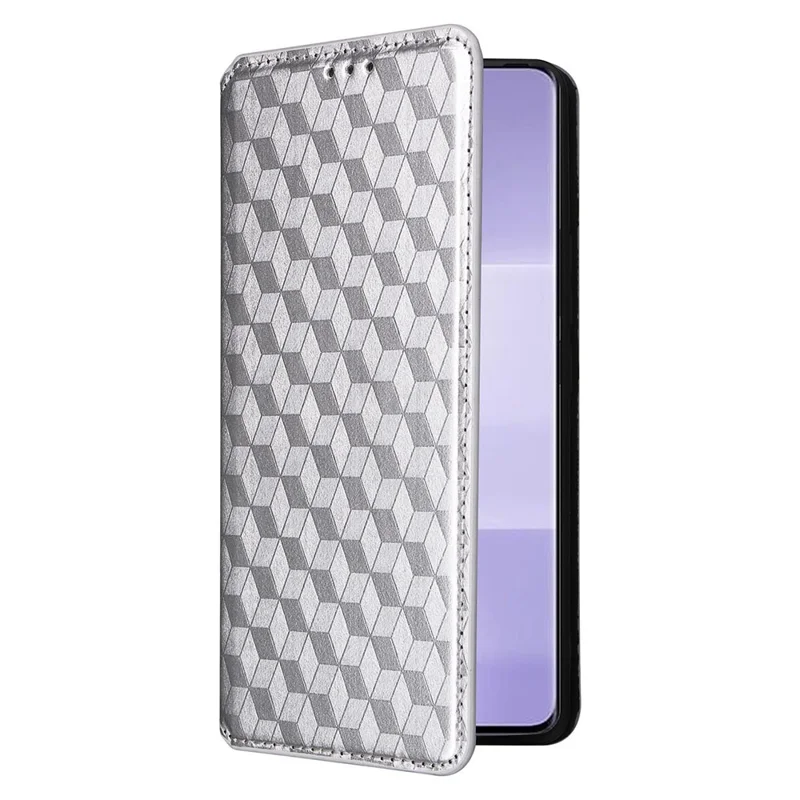 For Xiaomi Civi 3 5G Rhombus Imprinted Stand Case PU Leather Wallet Phone Cover - Silver