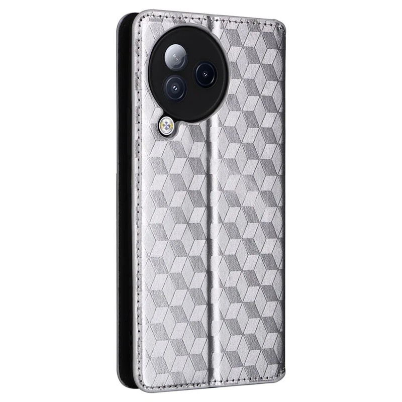 For Xiaomi Civi 3 5G Rhombus Imprinted Stand Case PU Leather Wallet Phone Cover - Silver