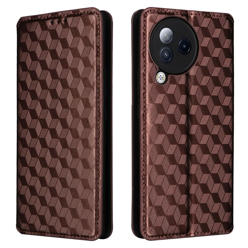 For Xiaomi Civi 3 5G Rhombus Imprinted Stand Case PU Leather Wallet Phone Cover - Brown