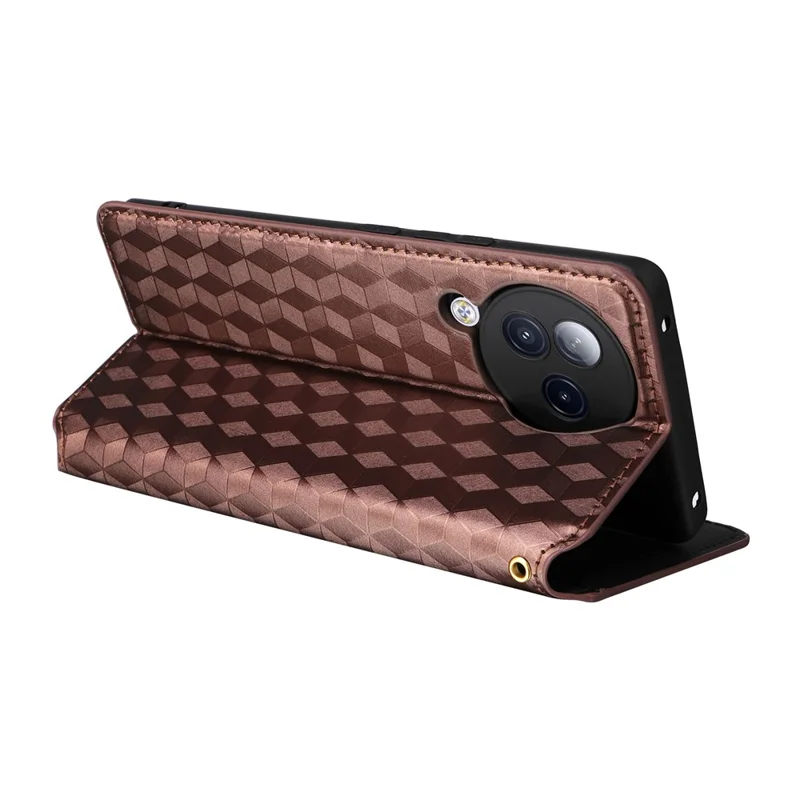 For Xiaomi Civi 3 5G Rhombus Imprinted Stand Case PU Leather Wallet Phone Cover - Brown
