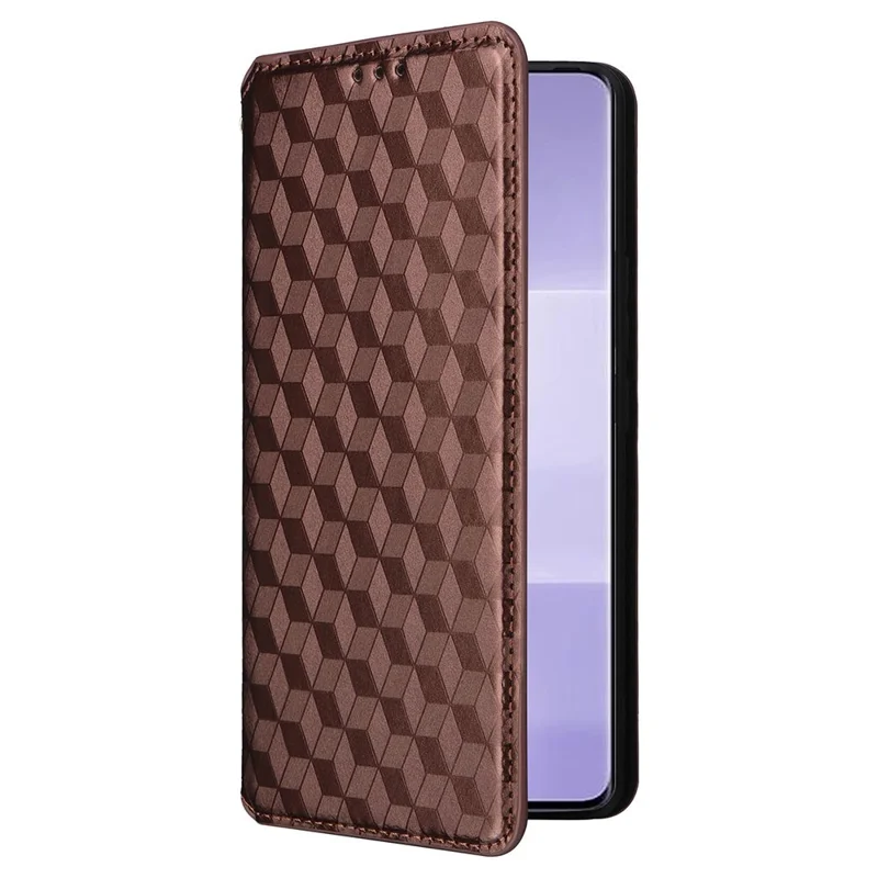 For Xiaomi Civi 3 5G Rhombus Imprinted Stand Case PU Leather Wallet Phone Cover - Brown
