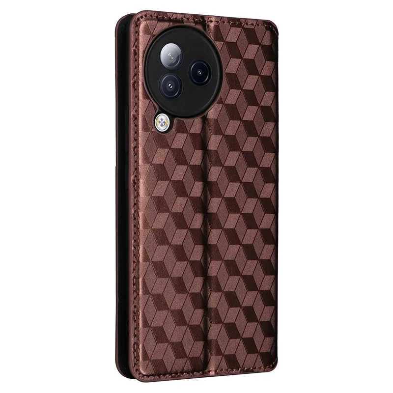 For Xiaomi Civi 3 5G Rhombus Imprinted Stand Case PU Leather Wallet Phone Cover - Brown