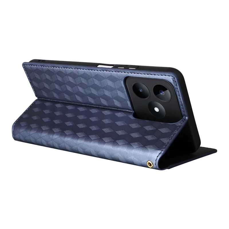For Realme C53 (Global) / C53 (India) / C51 / Note 50 4G / Narzo N53 4G Rhombus Imprinted Shell PU Leather Wallet Stand Phone Case - Blue