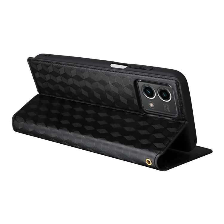 PU Leather Wallet Cover for Motorola Moto G Stylus (2023) Rhombus Imprinted Stand Phone Case - Black