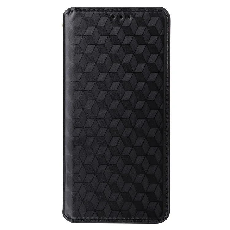 PU Leather Wallet Cover for Motorola Moto G Stylus (2023) Rhombus Imprinted Stand Phone Case - Black